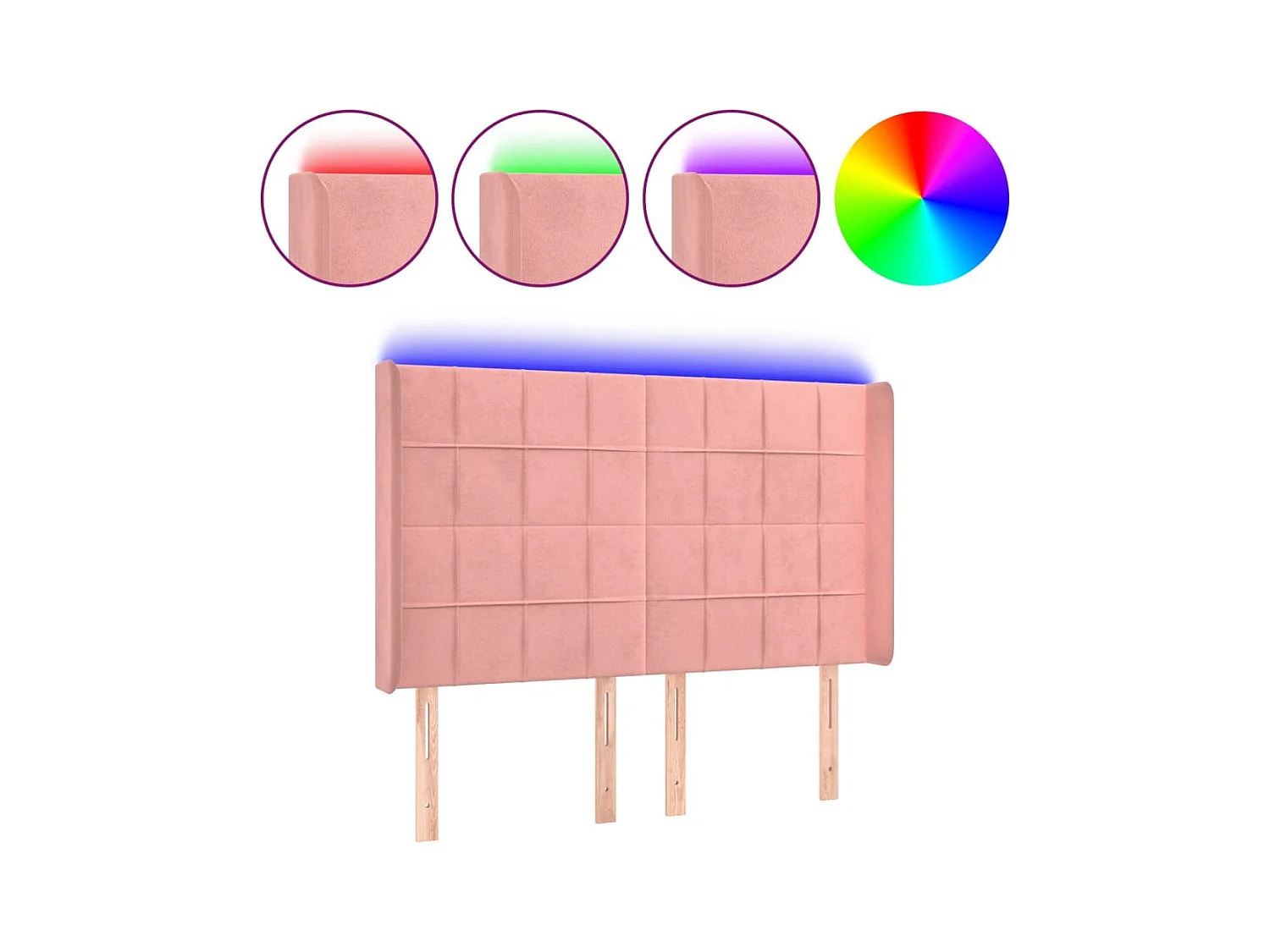 Tête de Lit | Panneau de tête pour lit Moderne à LED Rose 147x16x118/128 cm Velours