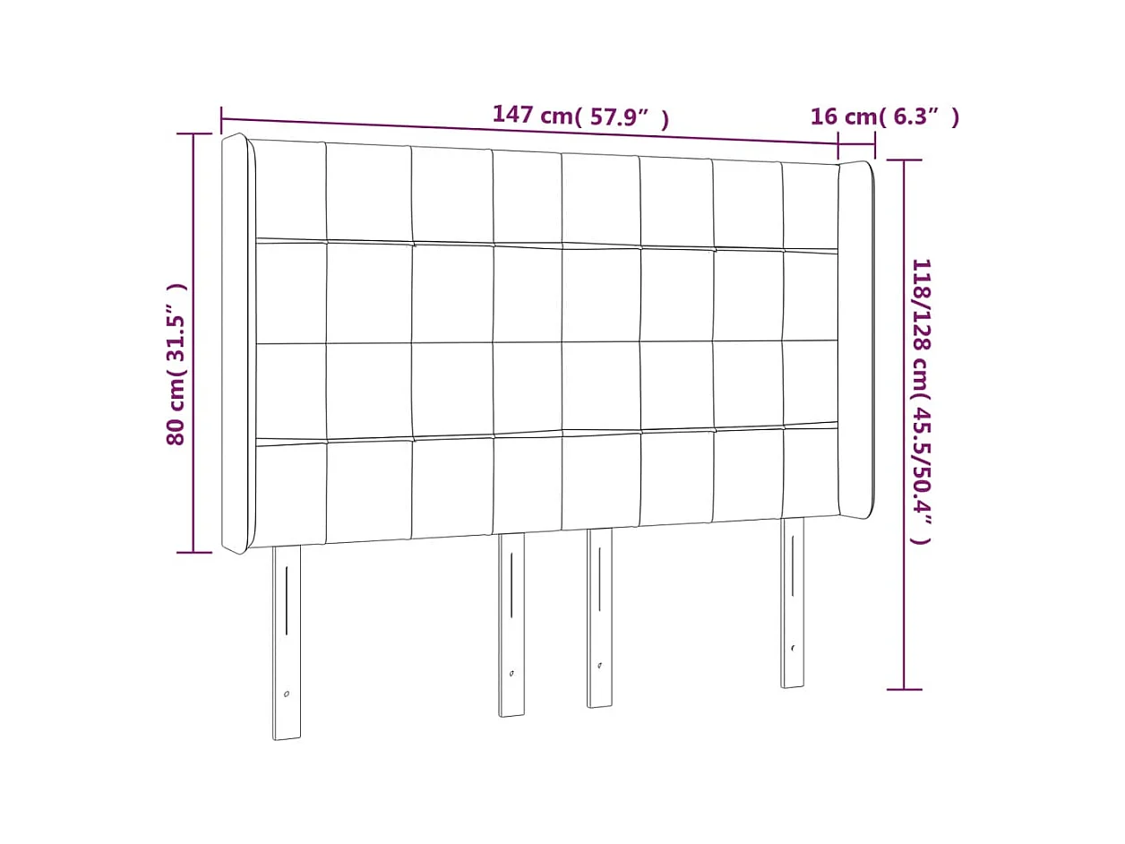 Tête de Lit | Panneau de tête pour lit Moderne à LED Rose 147x16x118/128 cm Velours