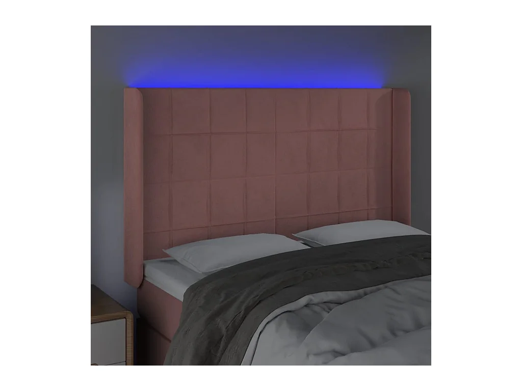 Tête de Lit | Panneau de tête pour lit Moderne à LED Rose 147x16x118/128 cm Velours