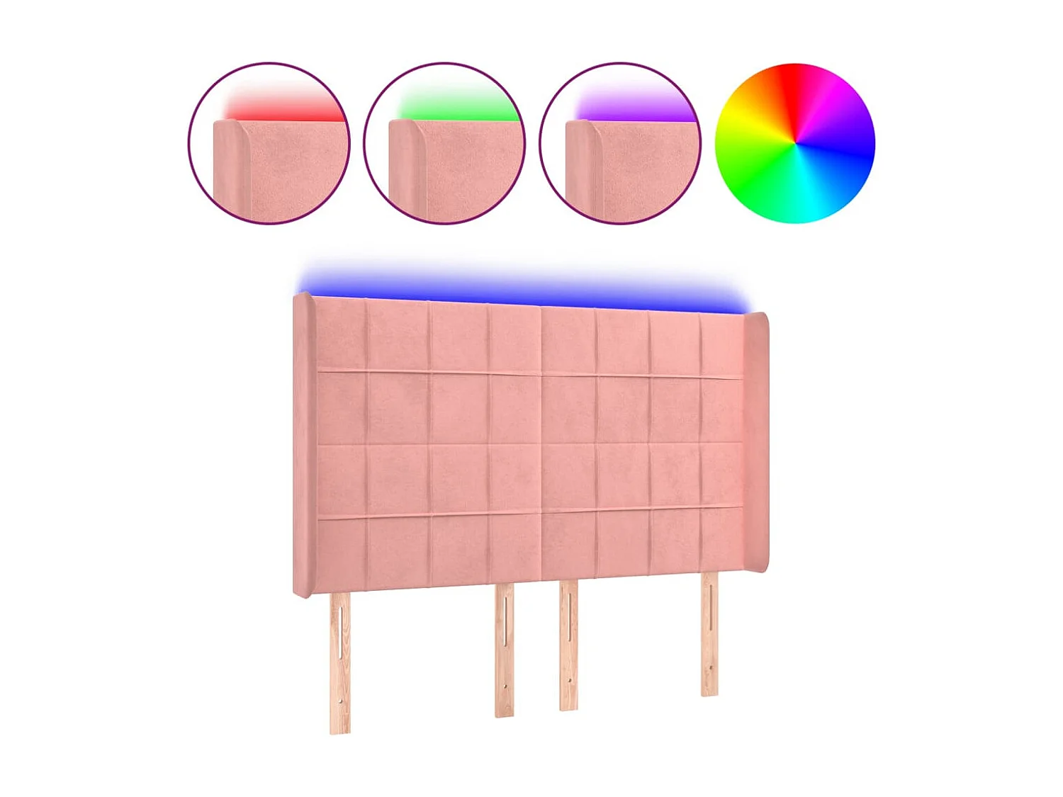 Tête de Lit | Panneau de tête pour lit Moderne à LED Rose 147x16x118/128 cm Velours