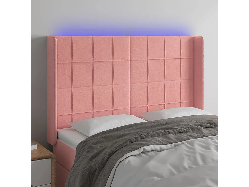 Hoofdbord | Hoofdeinde LED 147x16x118/128 cm fluweel roze