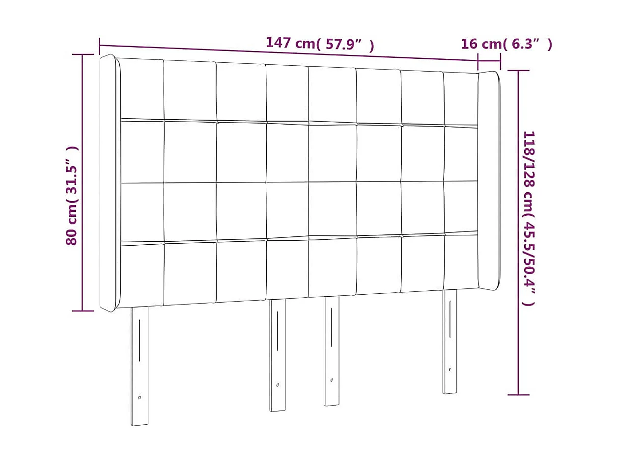 Hoofdbord | Hoofdeinde LED 147x16x118/128 cm fluweel roze