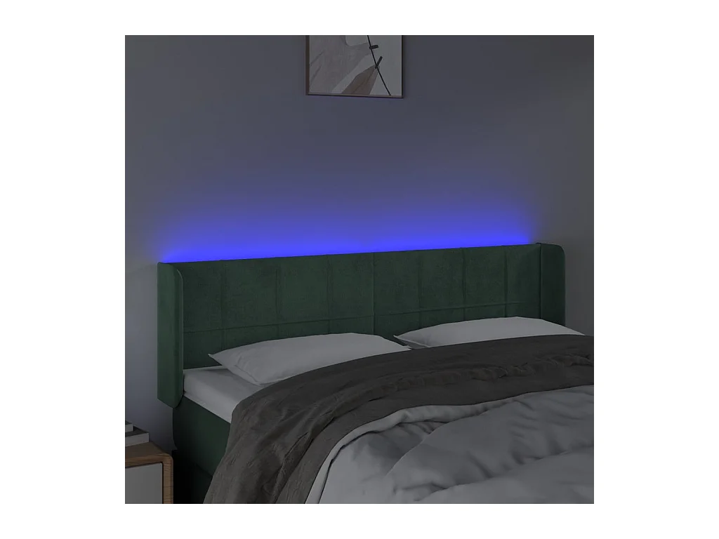 Cabecero | Cabezal de Cama | Mueble cabecero con LED de terciopelo verde oscuro 147x16x78/88 cm