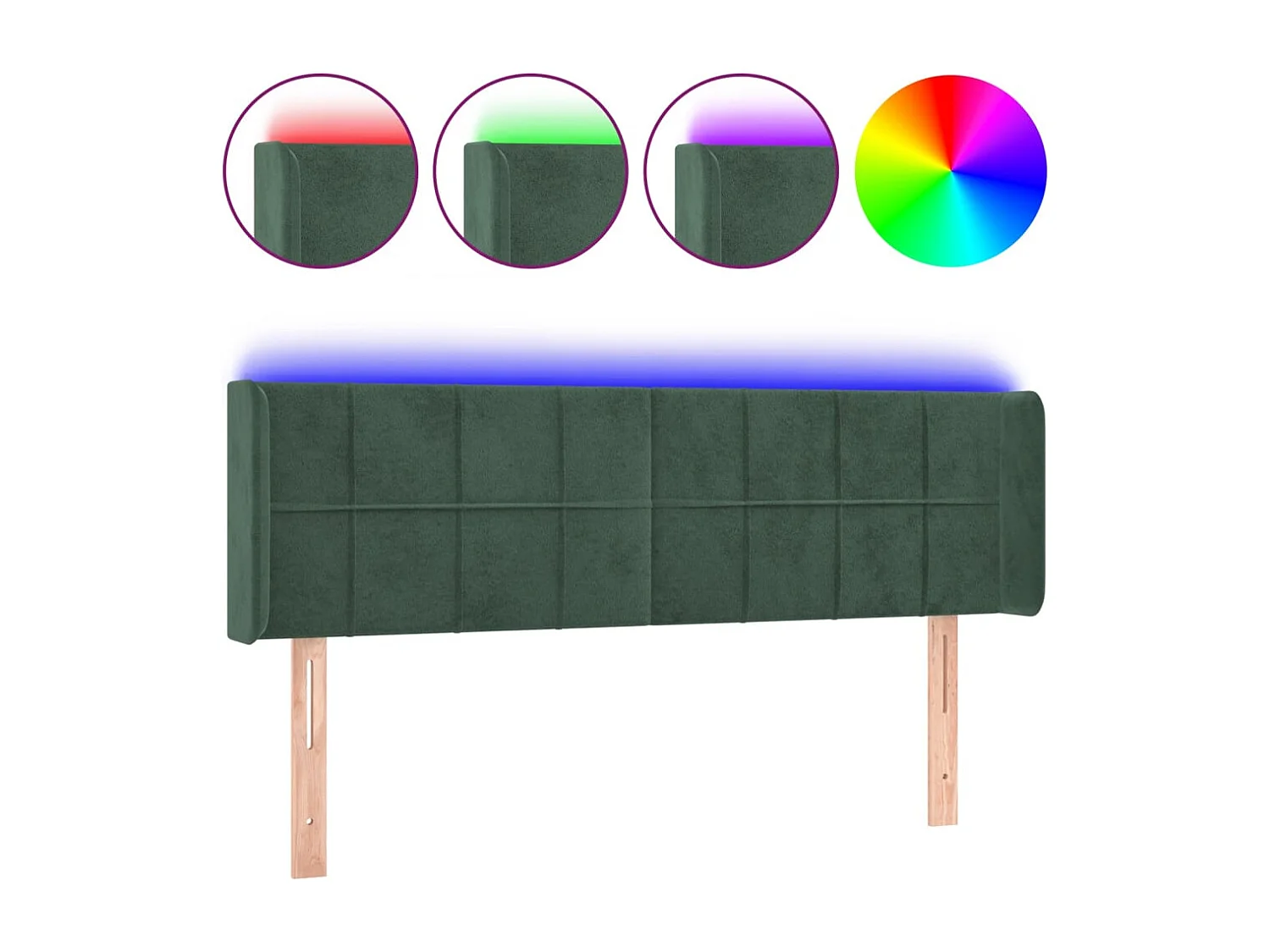 Tête de Lit | Panneau de tête pour lit Moderne à LED Vert foncé 147x16x78/88 cm Velours