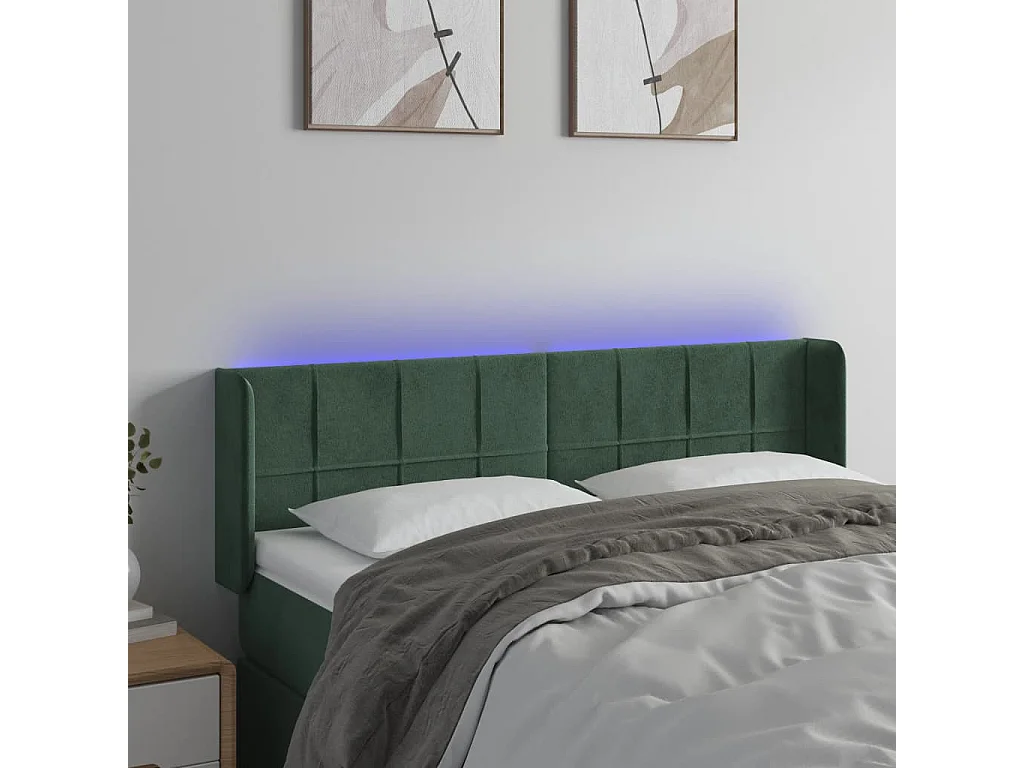 Hoofdbord | Hoofdeinde LED 147x16x78/88 cm fluweel donkergroen