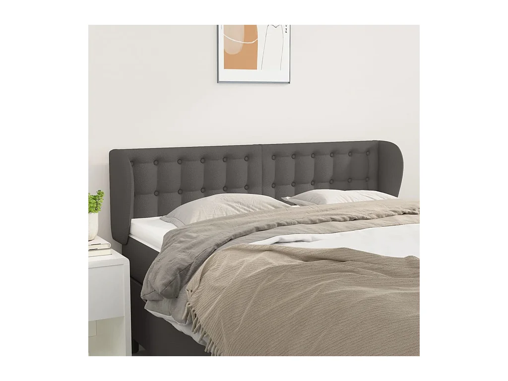Mueble cabecero | Cabezal de cama | Cabecero de cuero sintético gris 147x23x78/88 cm