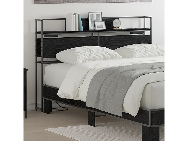 Mueble cabecero con almacenamiento | Cabecera de almacenamiento con estante Roble negro 140 cm