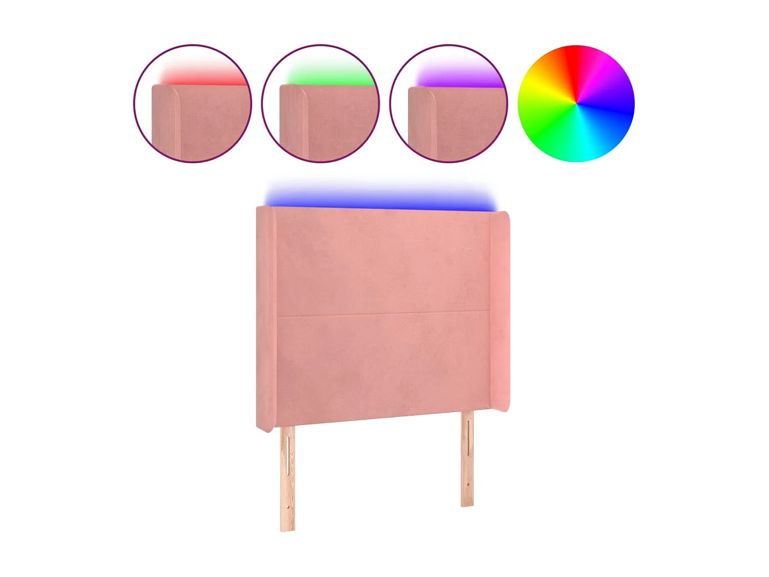Cabecero | Cabezal de Cama | Mueble cabecero con LED de terciopelo rosa 83x16x118/128 cm