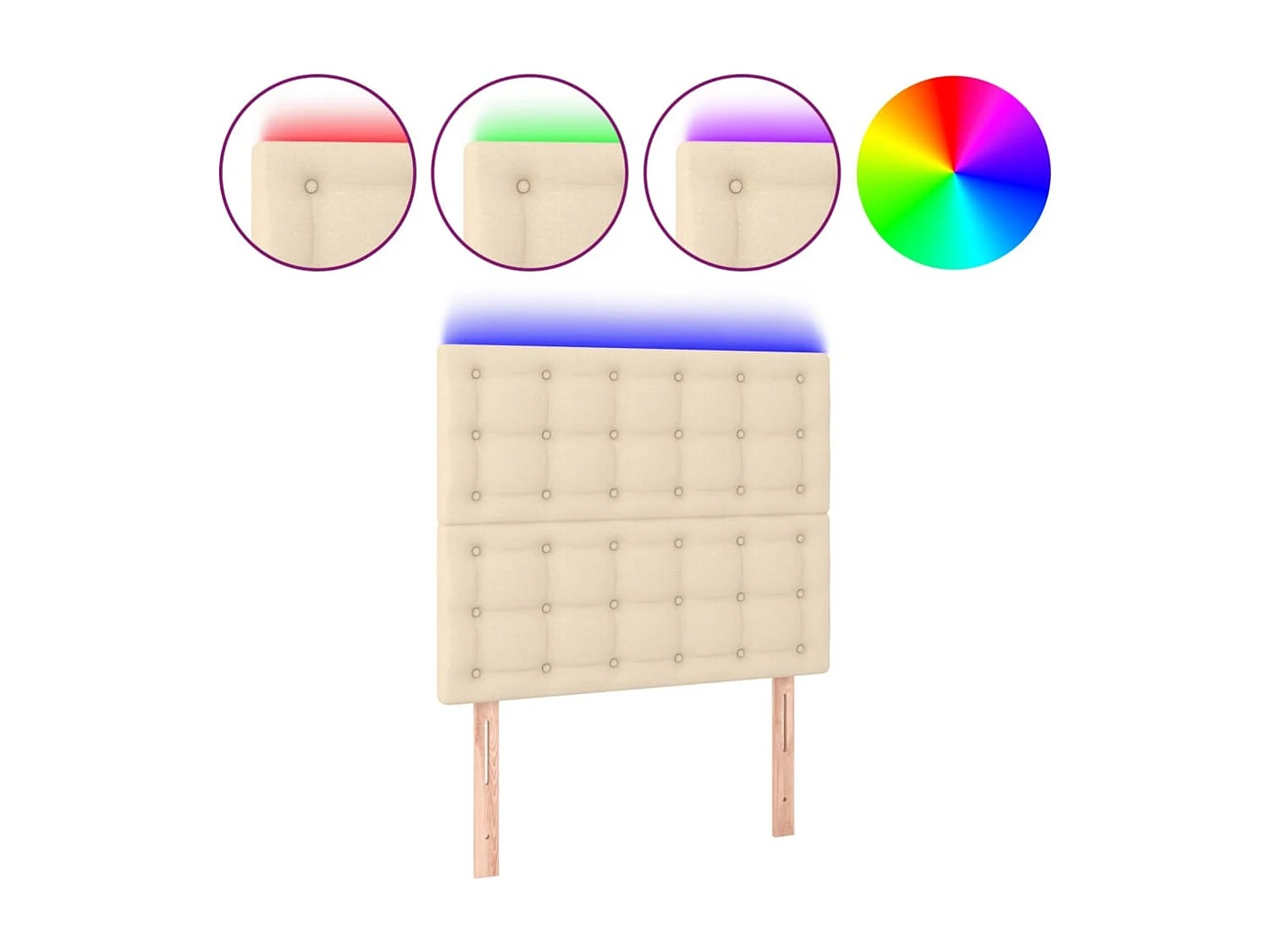 Tête de Lit | Panneau de tête pour lit Moderne à LED Crème 100x5x118/128 cm Tissu