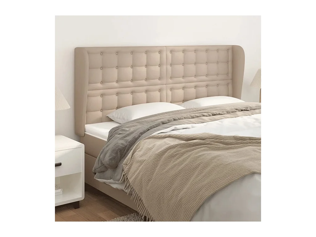 Cabecero | Cabezal de Cama | Mueble cabecero con orejas cuero sintético capuchino 163x23x118/128 cm