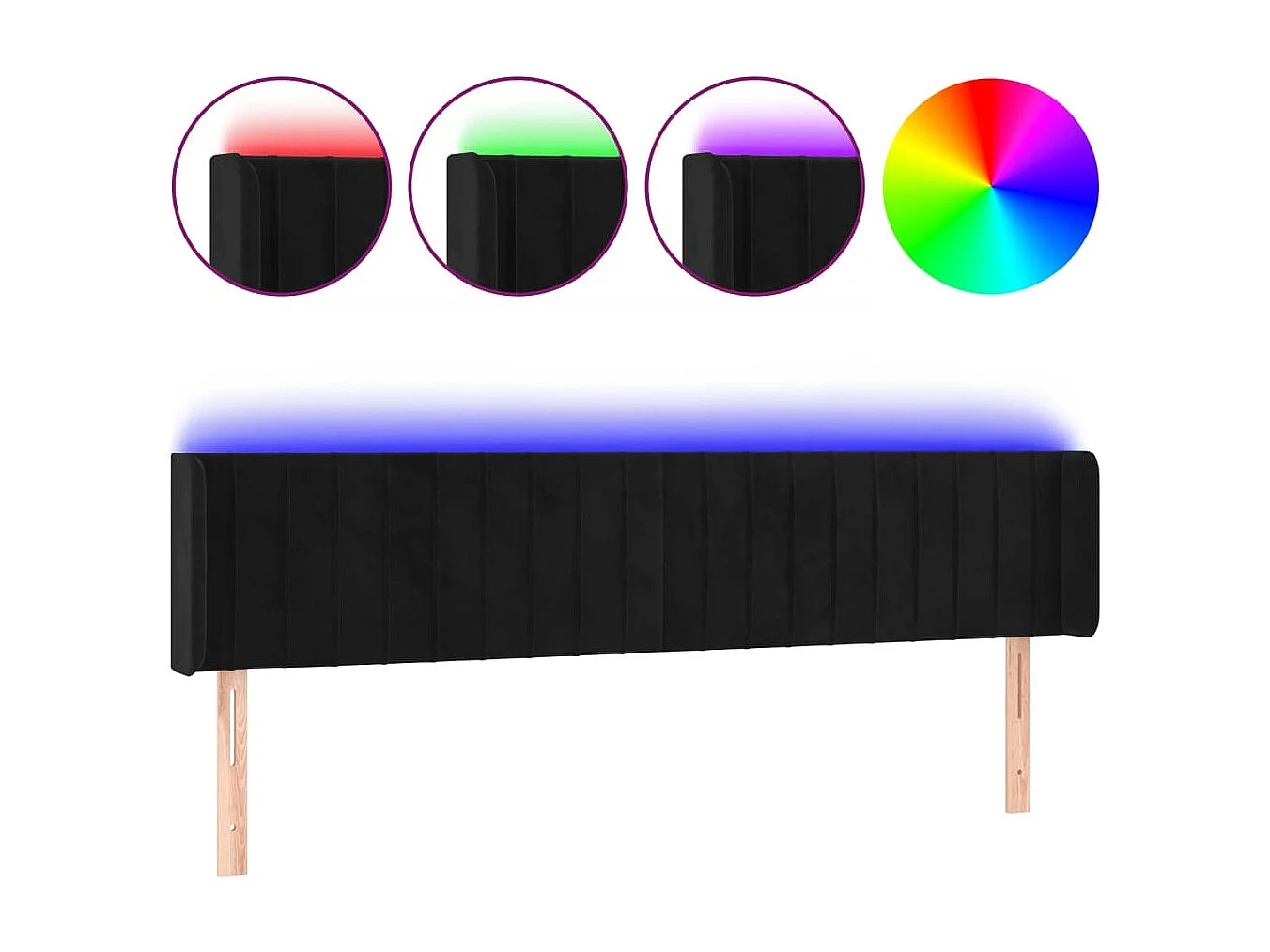 Hoofdbord | Hoofdeinde LED 183x16x78/88 cm fluweel zwart