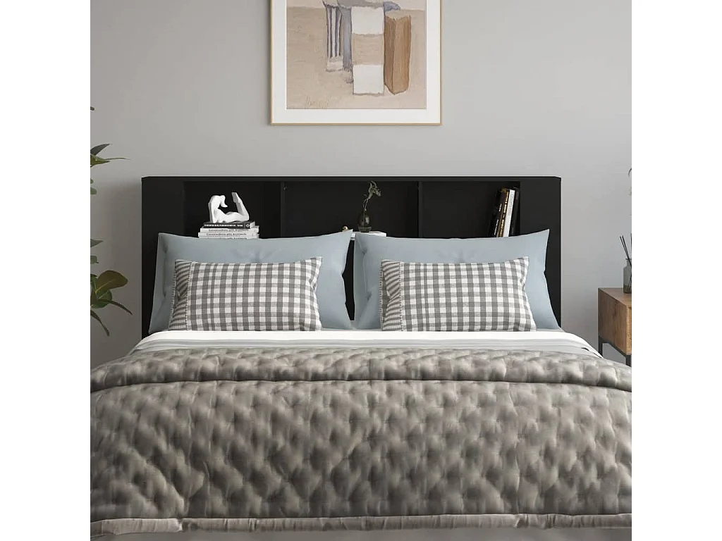 Tête de Lit avec rangement | Armoire de tête de lit Noir 180x18,5x104,5 cm