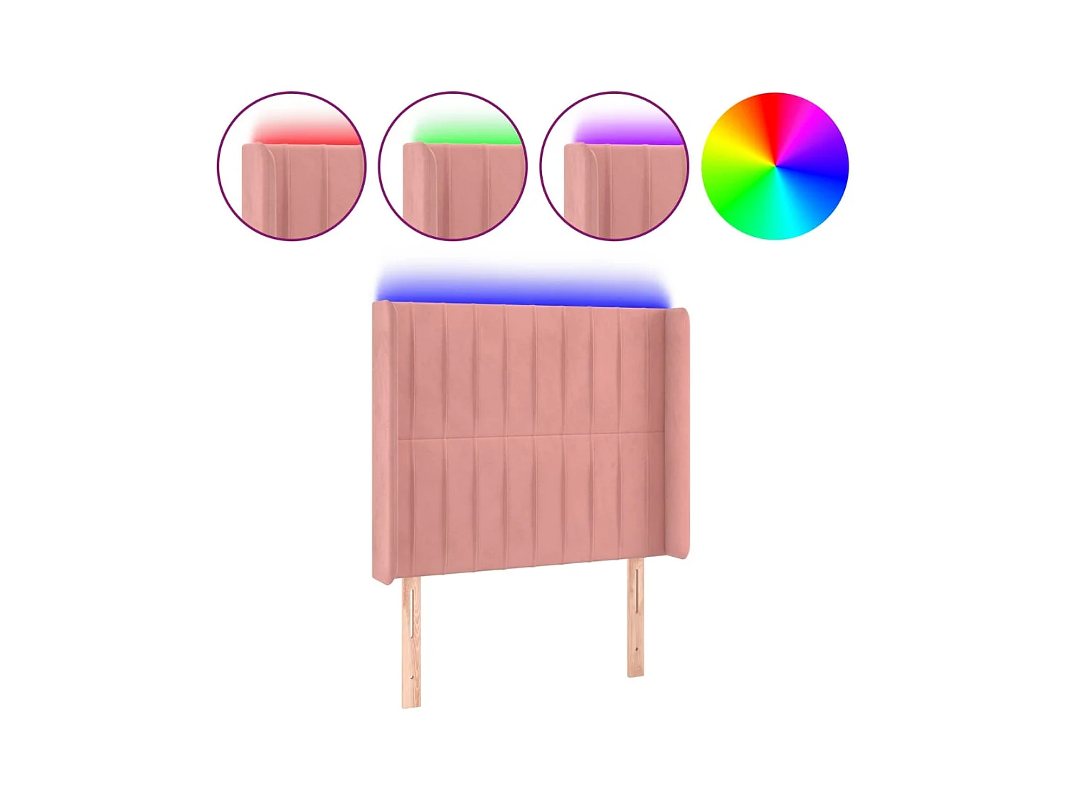 Cabecero | Cabezal de Cama | Mueble cabecero con LED de terciopelo rosa 83x16x118/128 cm