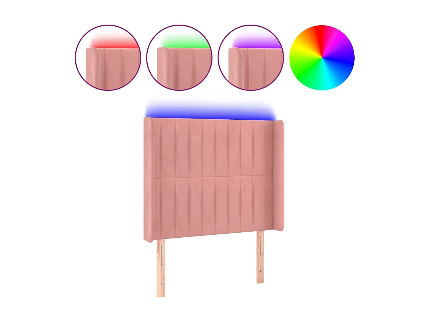 Hoofdbord | Hoofdeinde LED 83x16x118/128 cm fluweel roze