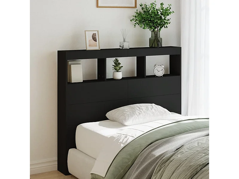 Cabecero de Cama | Cabezal de cama | Mueble de cabecero con LED negro 120x17x102 cm