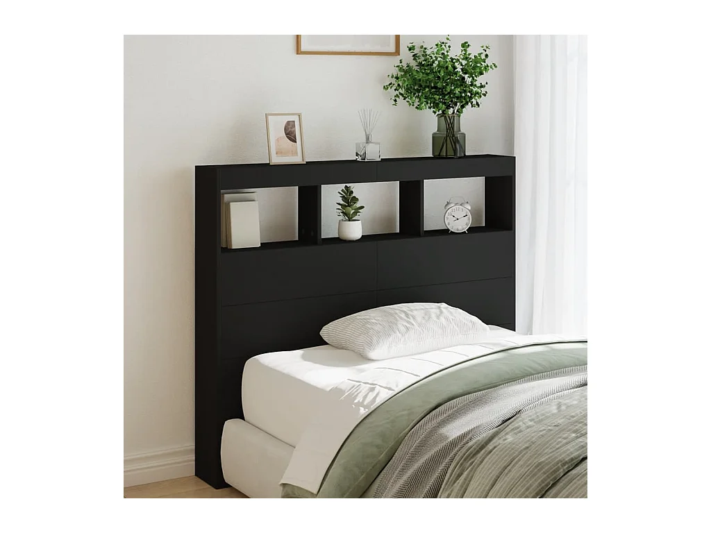 Cabecero de Cama | Cabezal de cama | Mueble de cabecero con LED negro 120x17x102 cm