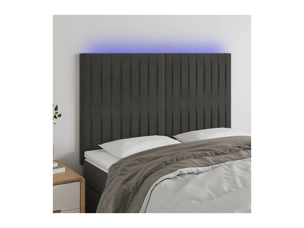 Cabecero | Cabezal de Cama | Mueble cabecero con luces LED terciopelo gris oscuro 144x5x118/128 cm