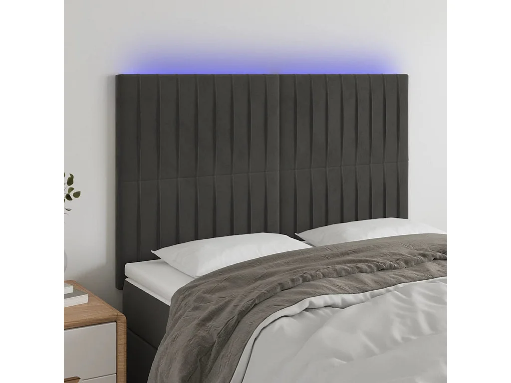 Hoofdbord | Hoofdeinde LED 144x5x118/128 cm fluweel donkergrijs