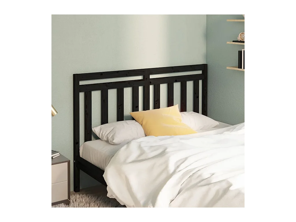 Cabecero de Cama | Cabezal de cama | Mueble de cabecero madera maciza de pino negro 126x4x100 cm