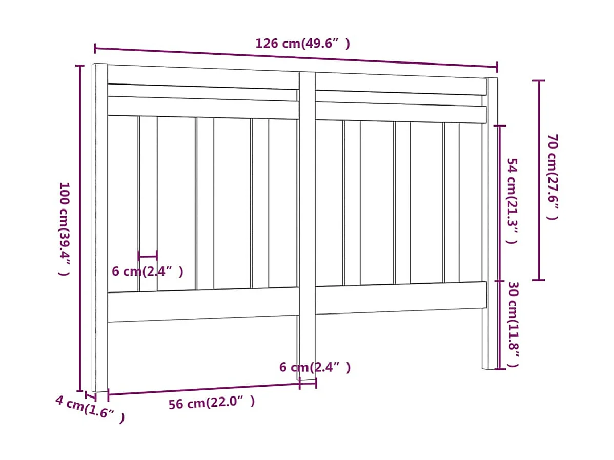 Cabecero de Cama | Cabezal de cama | Mueble de cabecero madera maciza de pino negro 126x4x100 cm