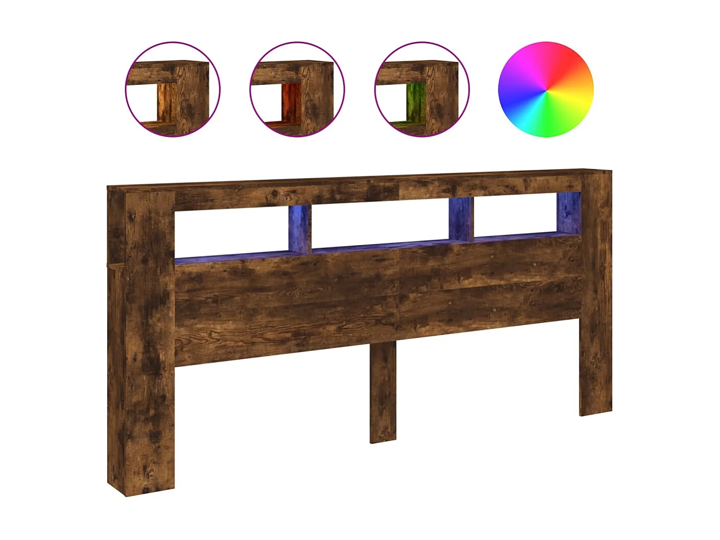 Tête de Lit | Panneau de tête pour lit Moderne à LED chêne fumé 220x18,5x103,5cm bois d'ingénierie