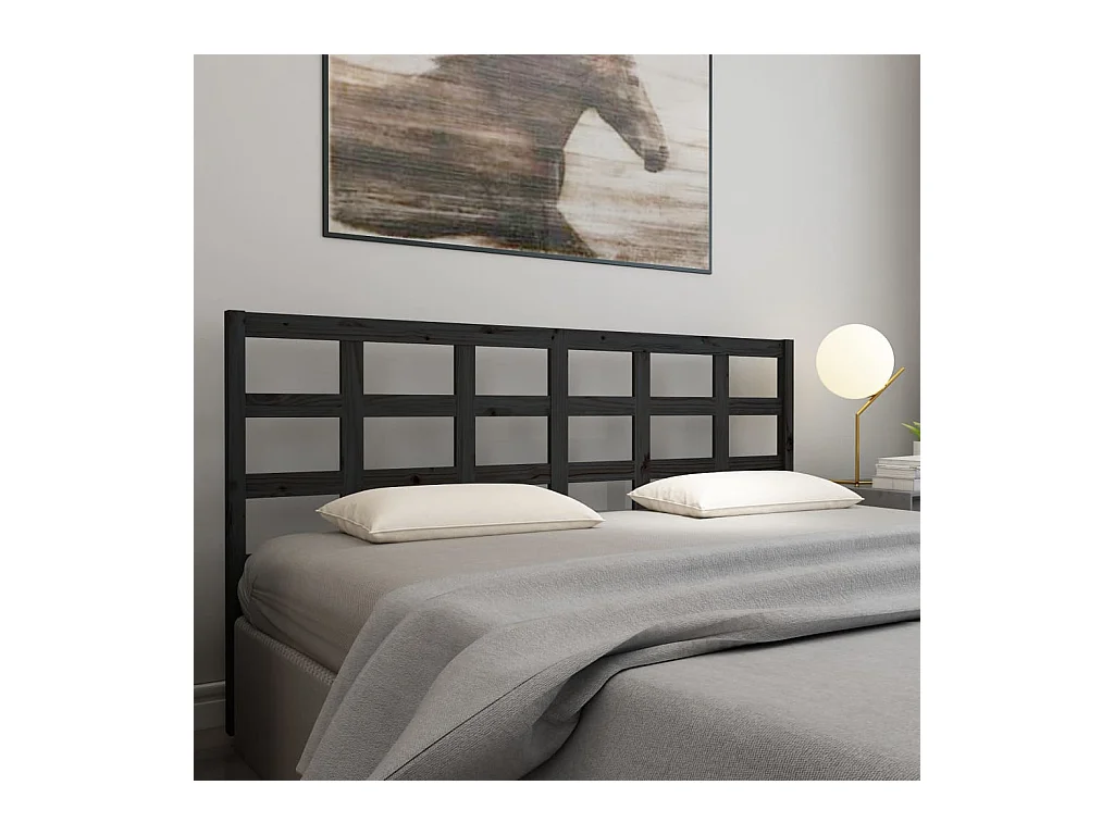 Tête de Lit | Panneau de tête pour lit Moderne Noir 205,5x4x100 cm Bois massif de pin