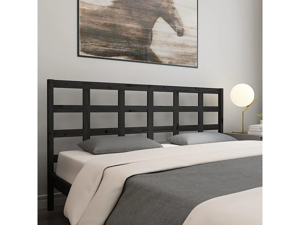 Tête de Lit | Panneau de tête pour lit Moderne Noir 205,5x4x100 cm Bois massif de pin