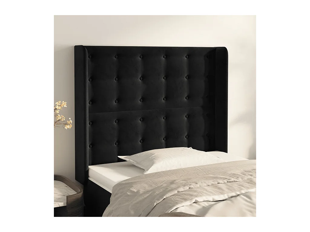Tête de Lit | Panneau de tête pour lit Moderne avec oreilles Noir 103x16x118/128 cm Velours