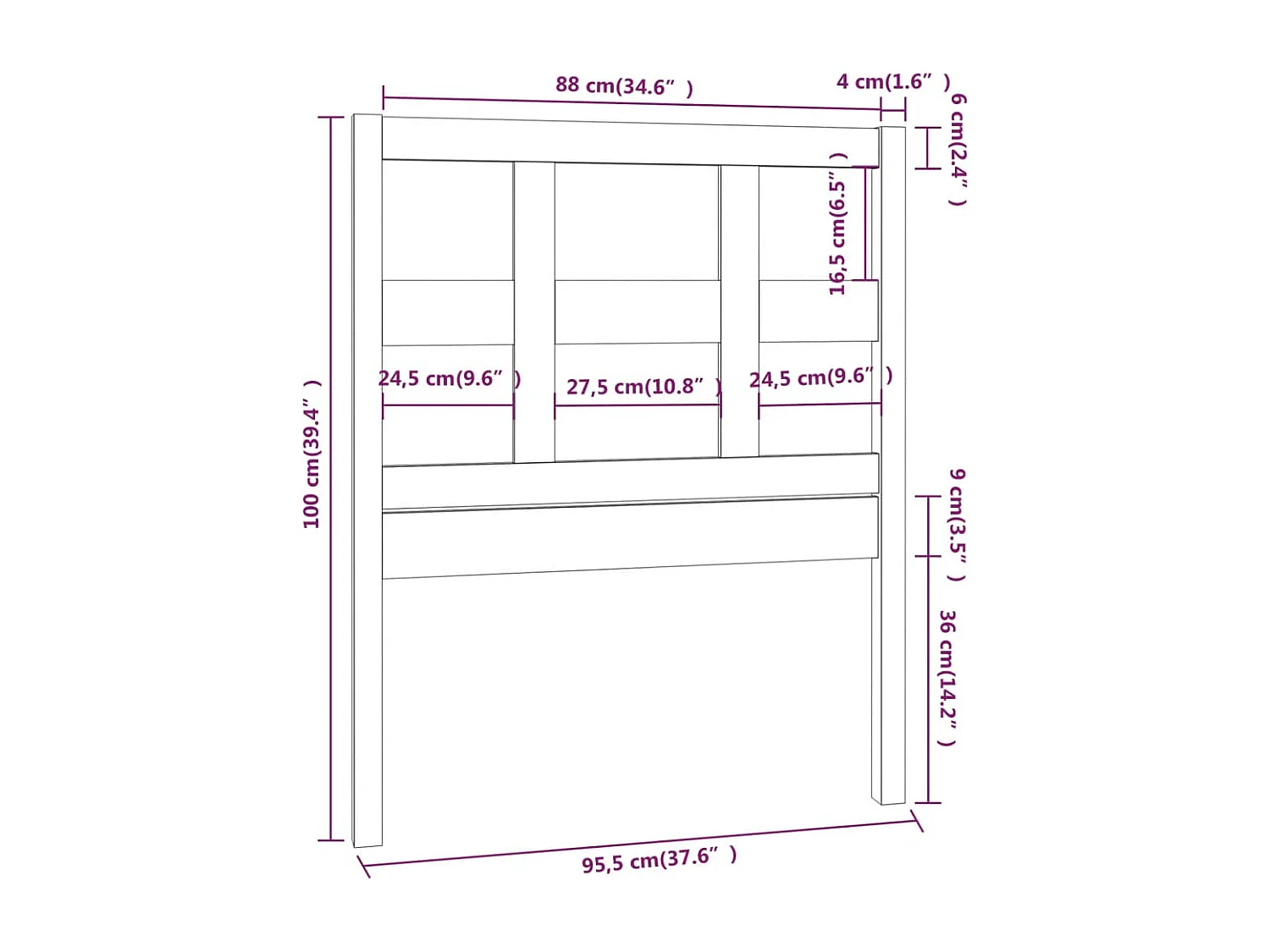 Cabecero de Cama | Cabezal de cama | Mueble de cabecero madera maciza de pino 95,5x4x100 cm