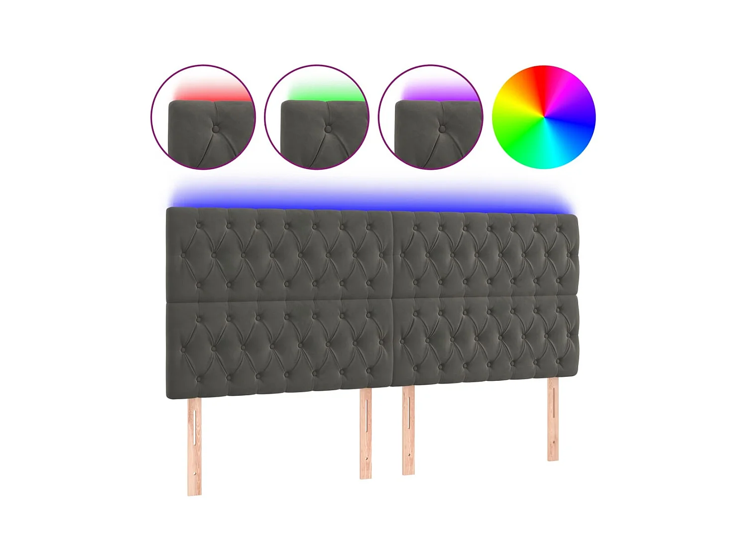 Cabecero | Cabezal de Cama | Mueble cabecero con luces LED terciopelo gris oscuro 200x7x118/128 cm