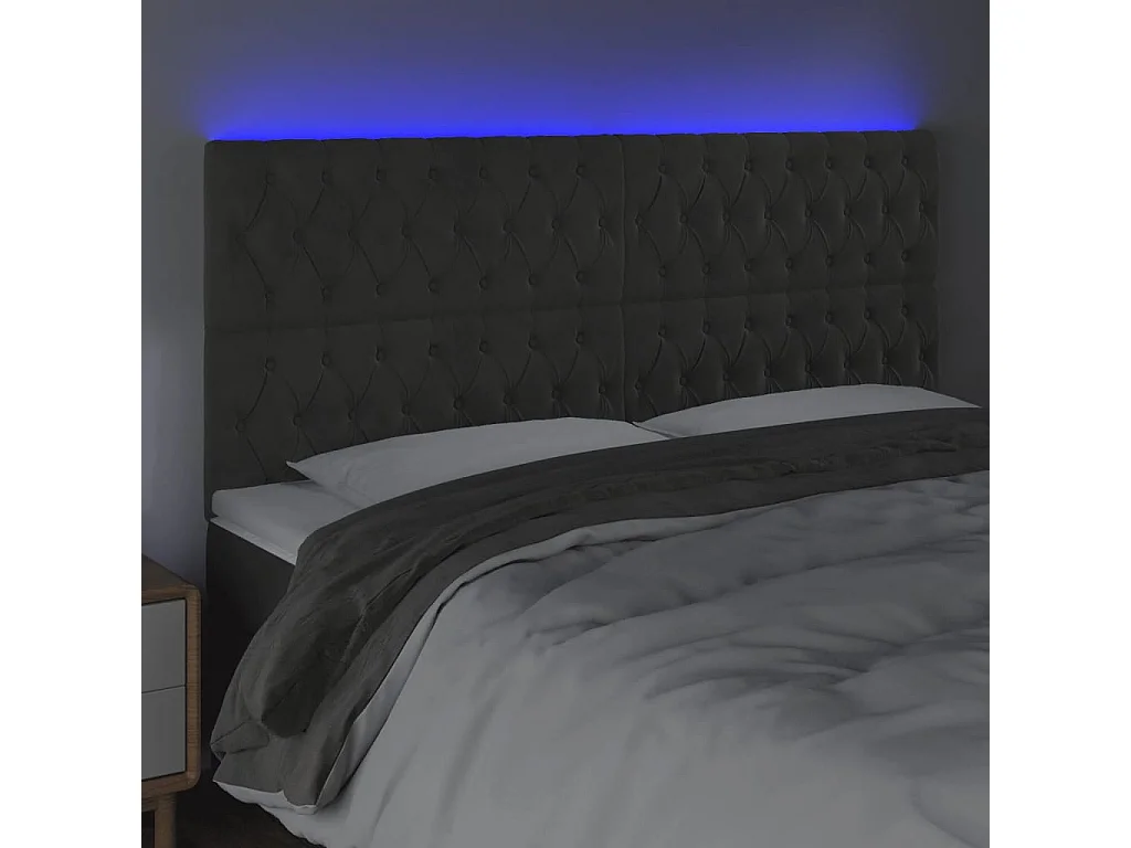 Hoofdbord | Hoofdeinde LED 200x7x118/128 cm fluweel donkergrijs