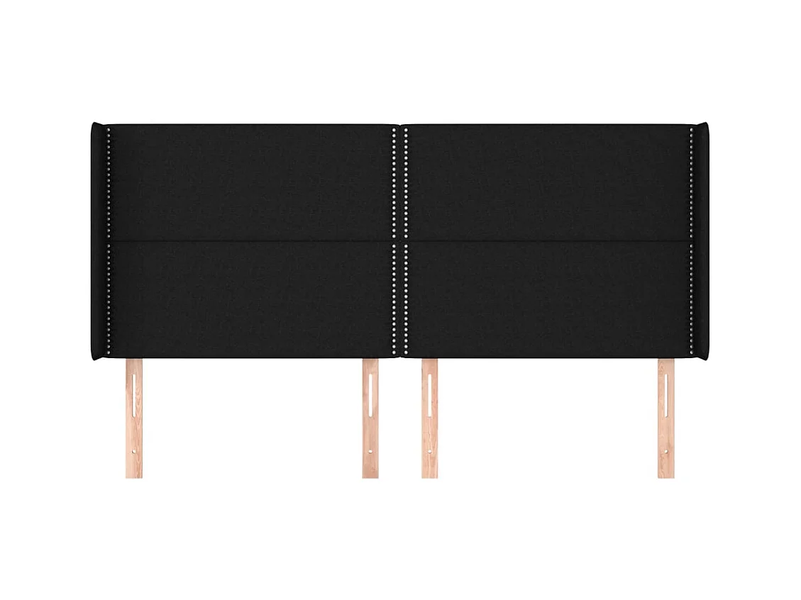 Cabecero | Cabezal de Cama | Mueble cabecero con orejas de tela negro 183x16x118/128 cm