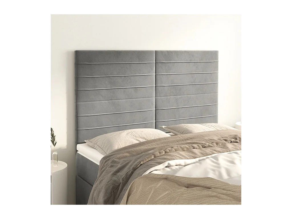 Cabeceros | Cabezal de cama | Mueble de cabecero 4 unidades terciopelo gris claro 72x5x78/88 cm