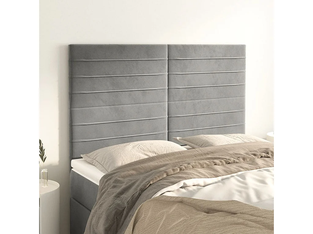 Têtes de lit | Panneaux de tête pour lit Moderne 4 pcs Gris clair 72x5x78/88 cm Velours