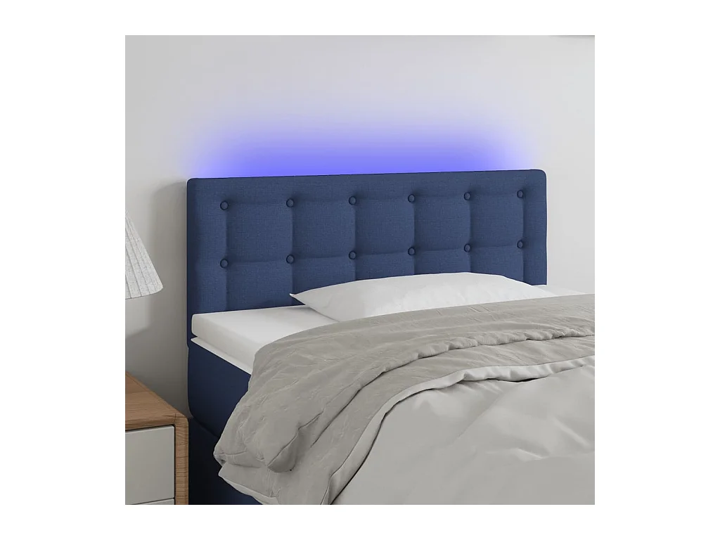 Mueble cabecero | Cabezal de cama | Cabecero con LED de tela azul 90x5x78/88 cm