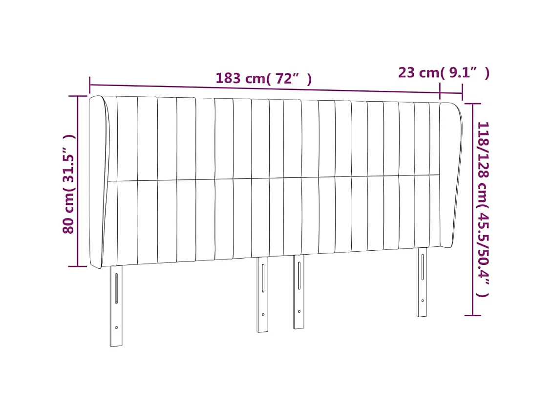 Cabecero | Cabezal de Cama | Mueble cabecero con orejas de tela azul 183x23x118/128 cm