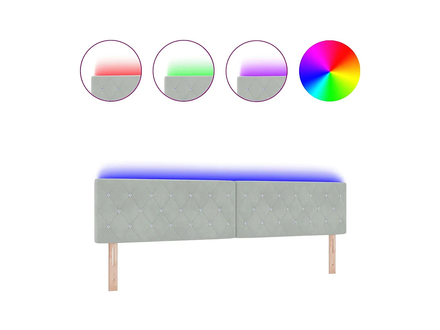 Tête de Lit | Panneau de tête pour lit Moderne LED Argyle Manuel Gris clair 100 cm Velours