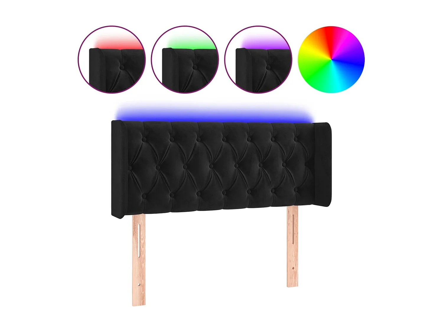 Tête de Lit | Panneau de tête pour lit Moderne à LED Noir 93x16x78/88 cm Velours