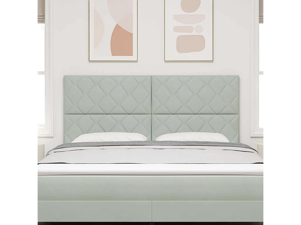 Tête de lit Montage mural | Panneau de tête pour lit Moderne  Géométrique Gris clair 180 cm Velours