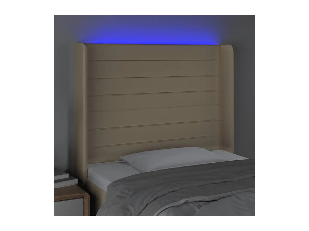 Mueble cabecero | Cabezal de cama | Cabecero con LED de tela color crema 93x16x118/128 cm