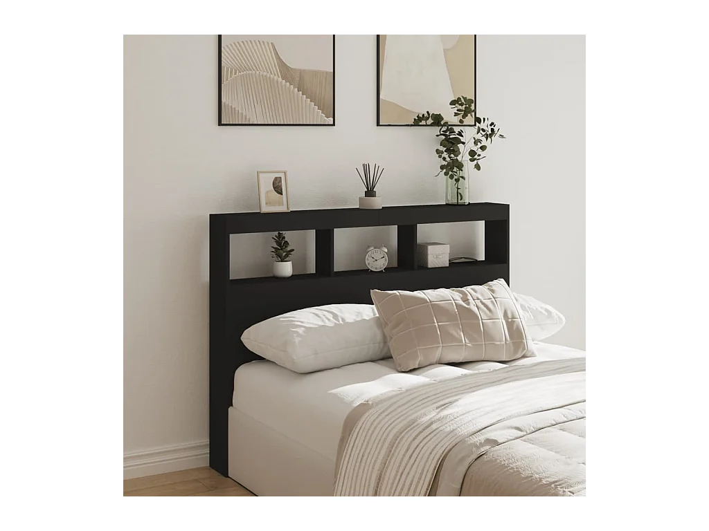 Cabecero de Cama | Cabezal de cama | Mueble de cabecero con LED negro 140x17x102 cm