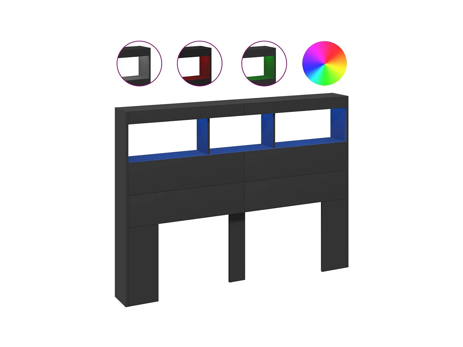 Cabecero de Cama | Cabezal de cama | Mueble de cabecero con LED negro 140x17x102 cm