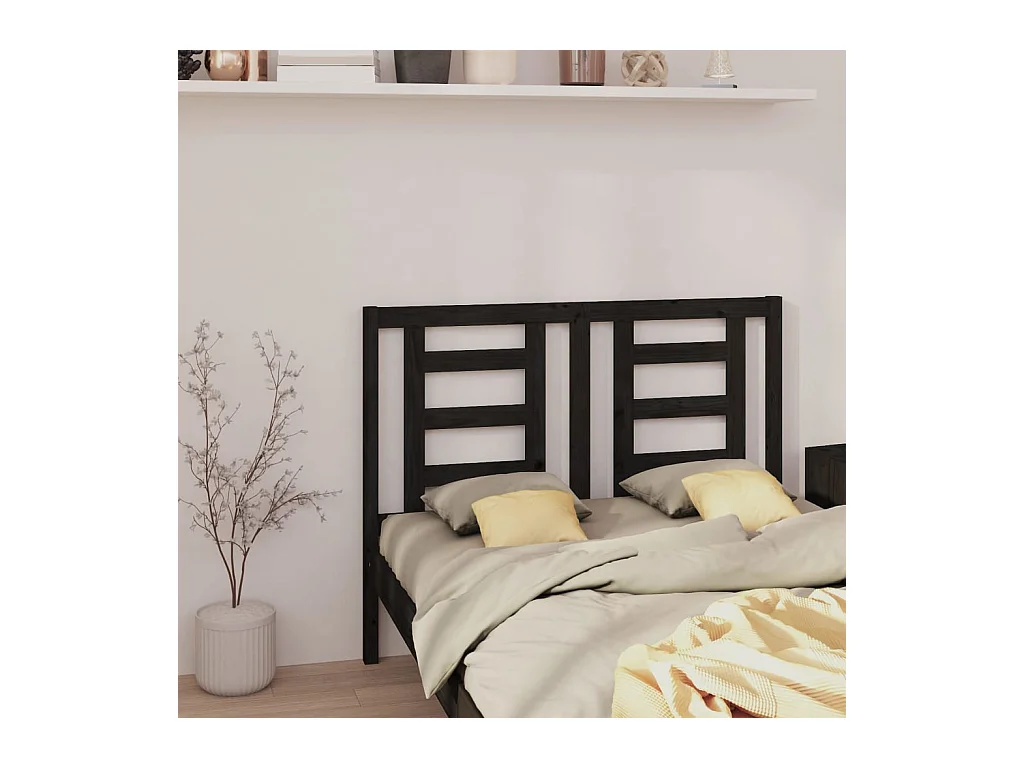 Tête de Lit | Panneau de tête pour lit Moderne Noir 146x4x100 cm Bois massif de pin