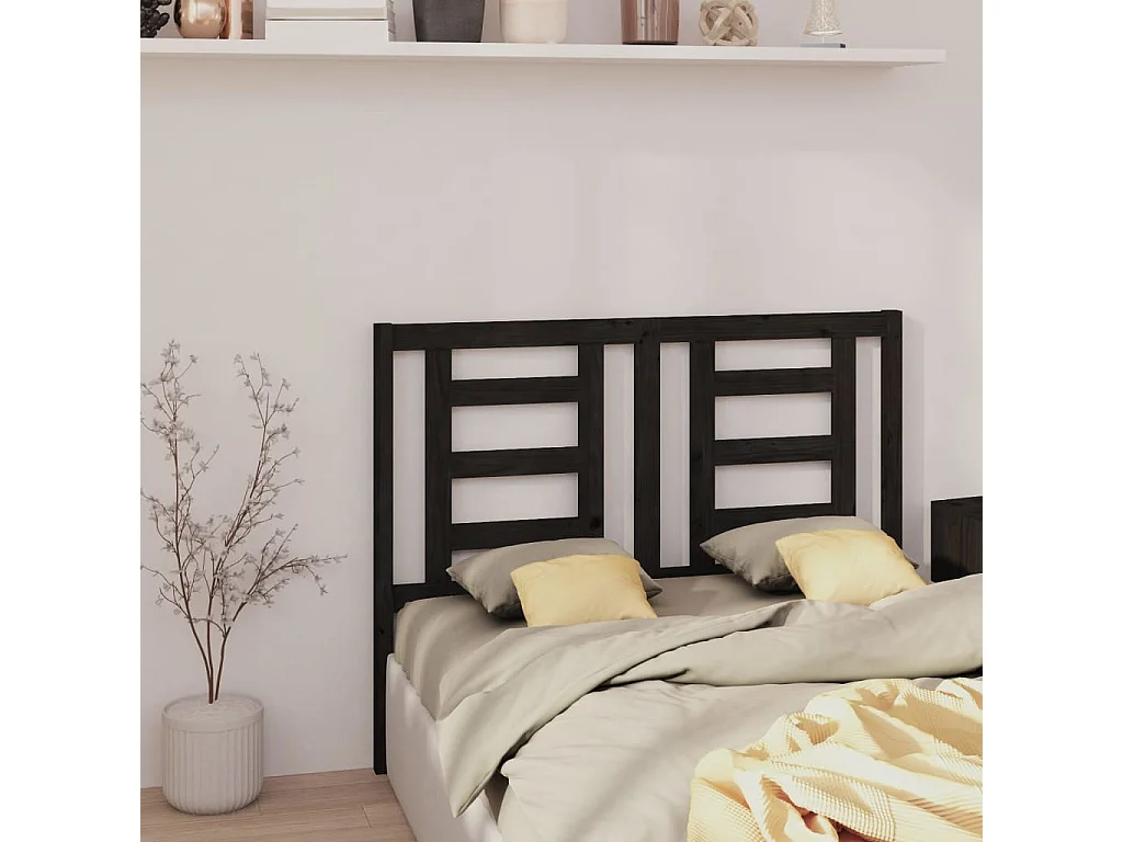 Tête de Lit | Panneau de tête pour lit Moderne Noir 146x4x100 cm Bois massif de pin