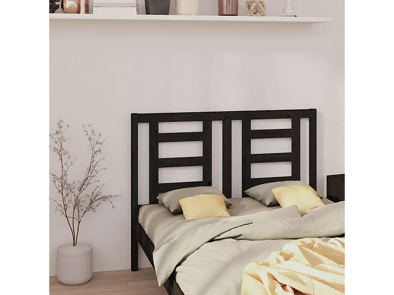 Tête de Lit | Panneau de tête pour lit Moderne Noir 146x4x100 cm Bois massif de pin