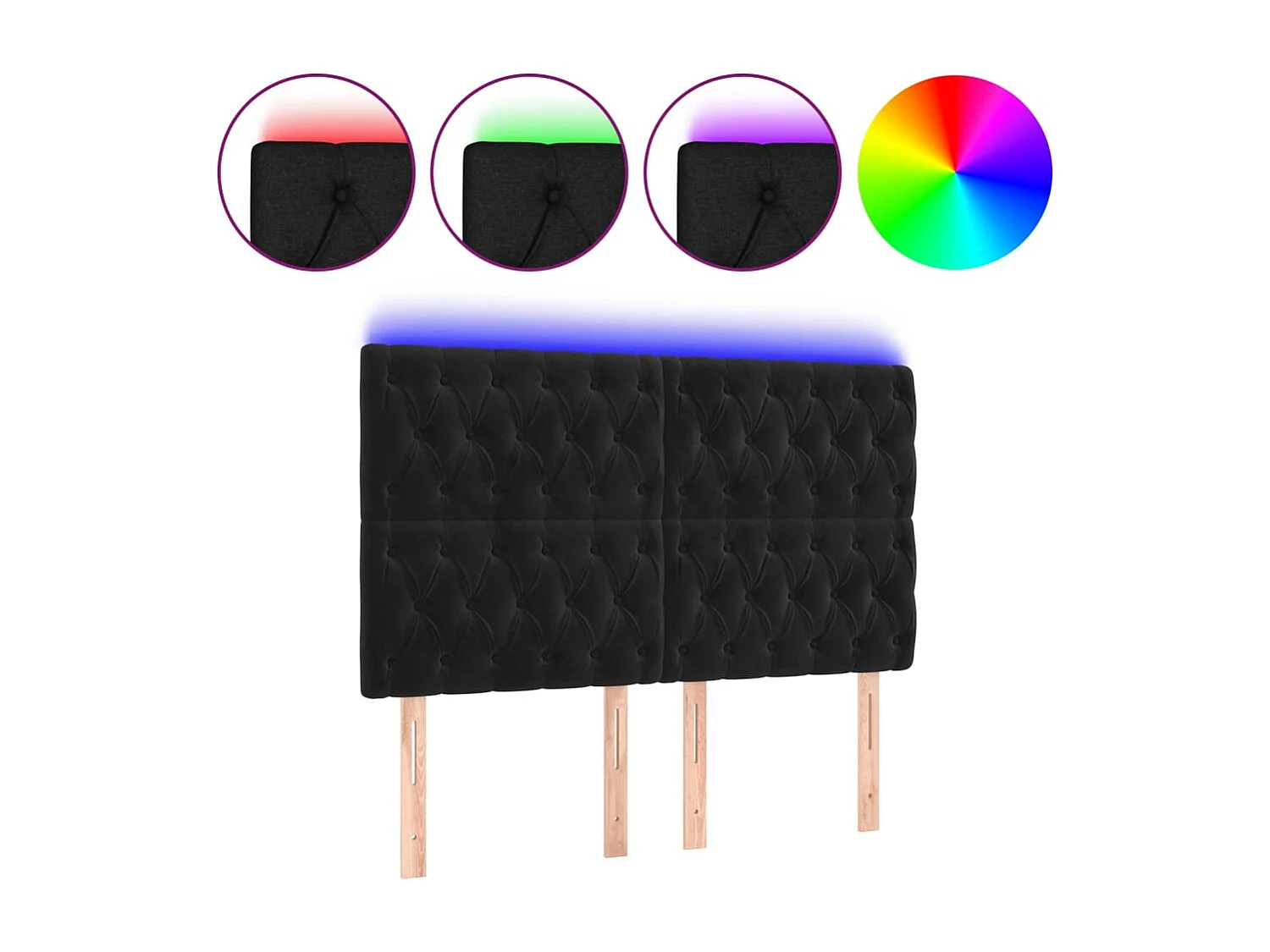 Tête de Lit | Panneau de tête pour lit Moderne à LED Noir 160x7x118/128 cm Velours