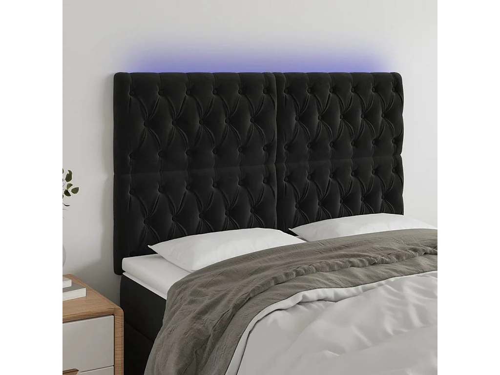 Hoofdbord | Hoofdeinde LED 160x7x118/128 cm fluweel zwart