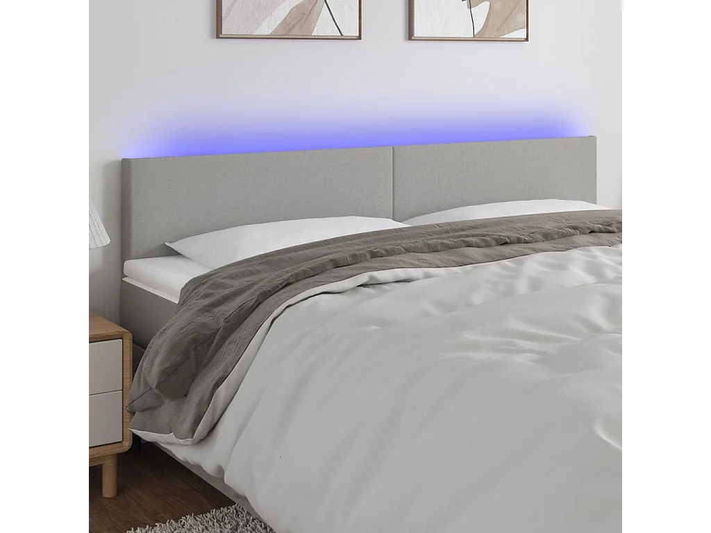 Mueble cabecero | Cabezal de cama | Cabecero con LED de tela gris claro 180x5x78/88 cm