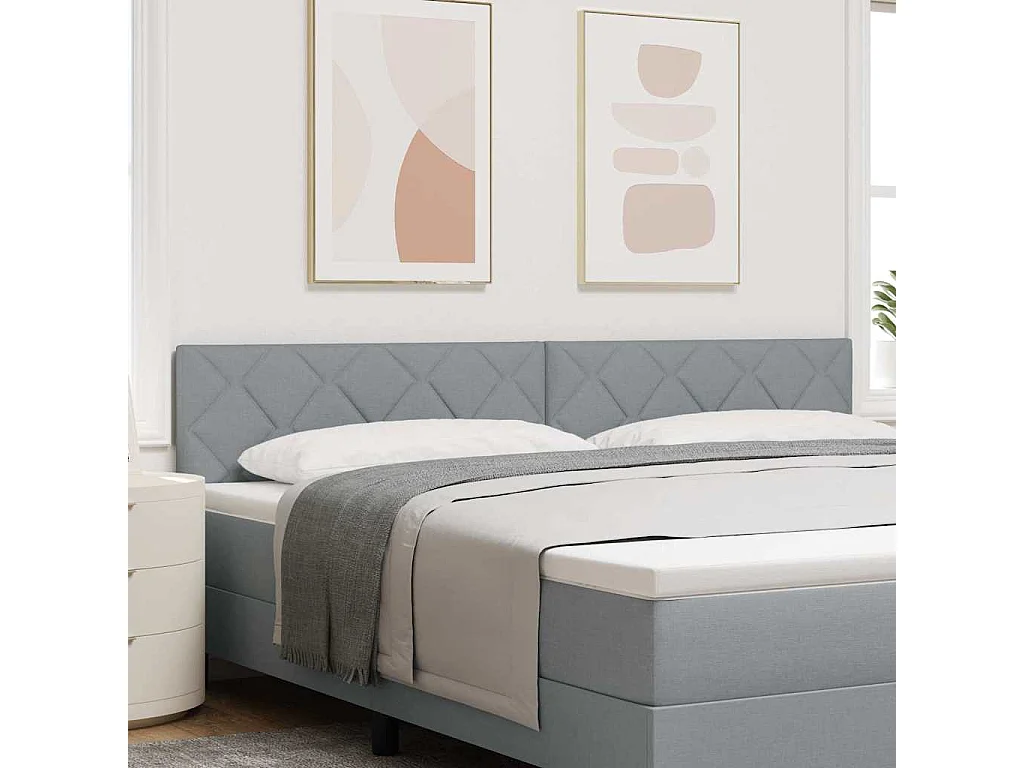 Mueble cabecero | Cabezal de cama | Cabecero de Tela Geométrico con cabecera Gris claro 200 cm tela