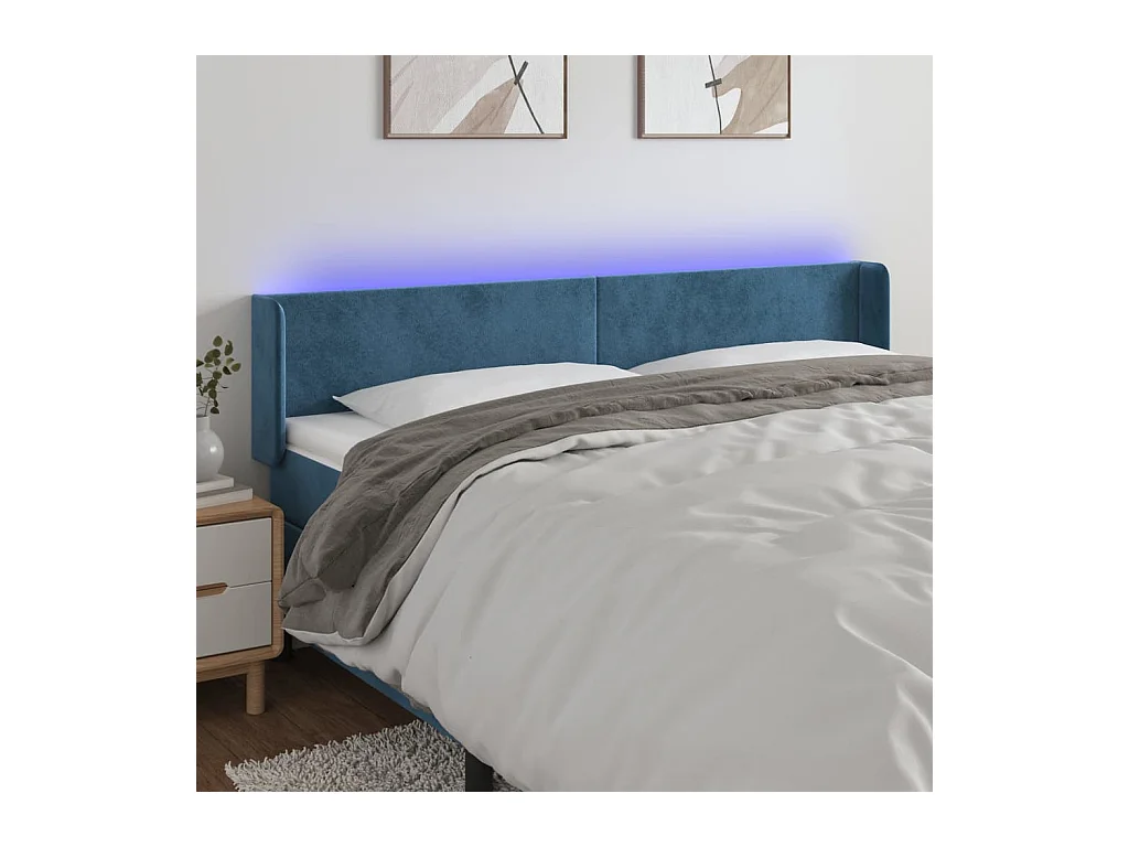 Tête de Lit | Panneau de tête pour lit Moderne à LED Bleu foncé 183x16x78/88 cm Velours